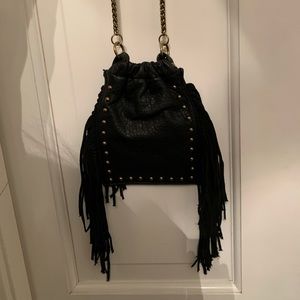 Black fringe cross body purse